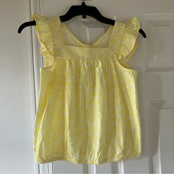 🐱2 / $15 NWOT Cat & Jack Girls' Sleeveless Floral Yellow Top Ruffle Sleeve (L) - Picture 2 of 7